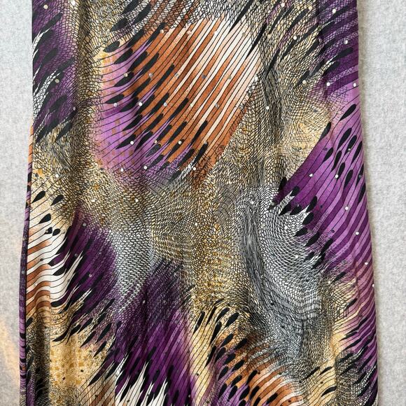 Y2K sleeveless babydoll maxi dress multi-color abstract print V-neckline Studded - Picture 4 of 14